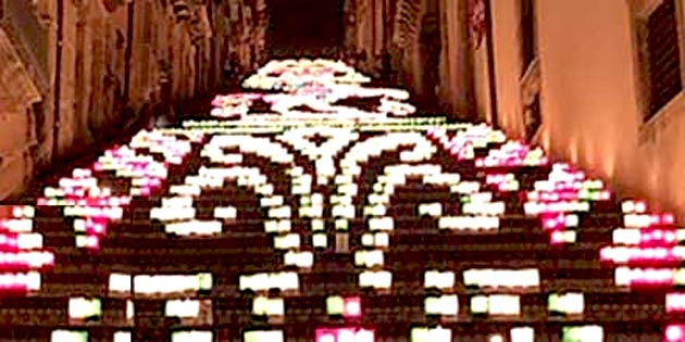 Illuminated staircase in Caltagirone